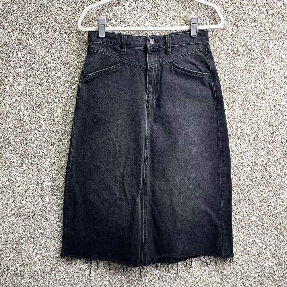 We the‎ Free Skirt Women’s 4 Come As You Are Charcoal Black Denim Pencil Maxi